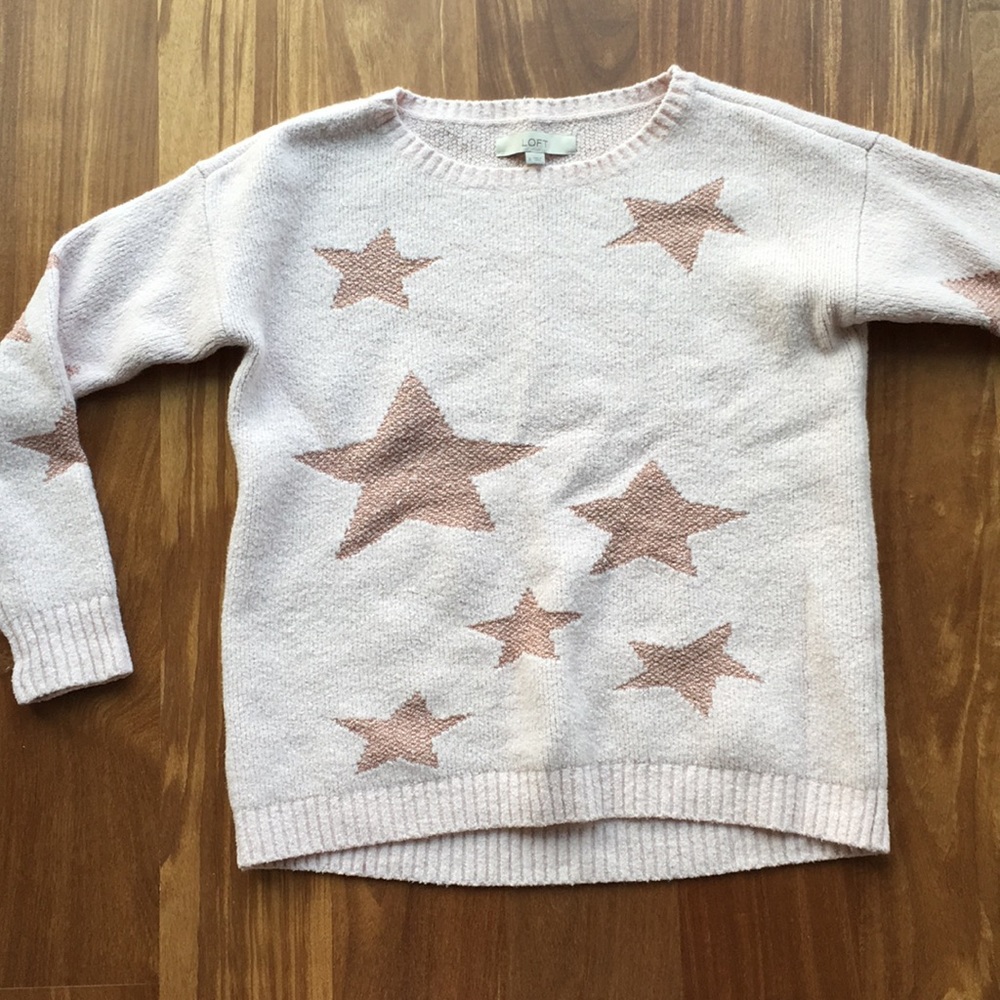 LOFT Metallic rose gold stars pink sweater